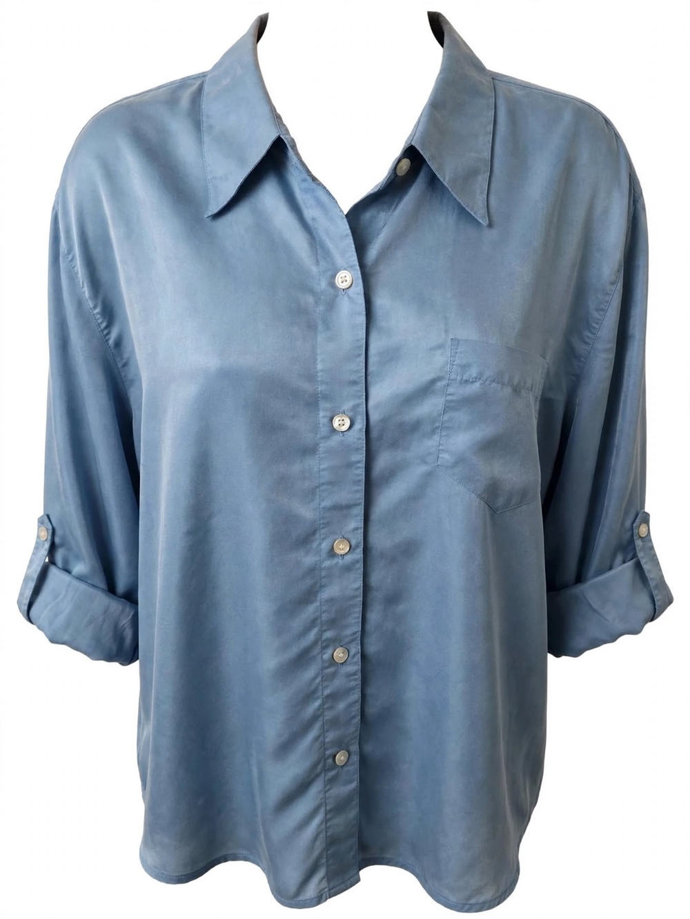 Liz Claiborne Steel Blue Satin Button-Down Shirt